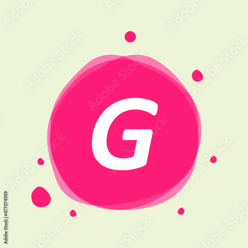 Dots Letter g in abstract fluid pink background vector design.