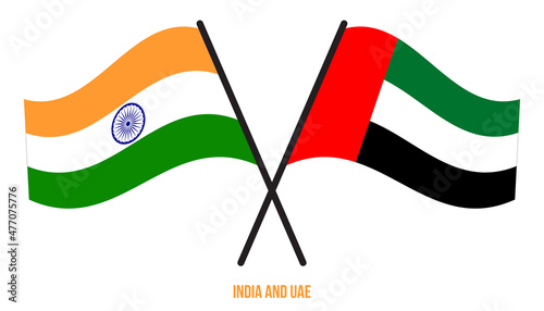 India and UAE Flags Crossed And Waving Flat Style. Official Proportion. Correct Colors.