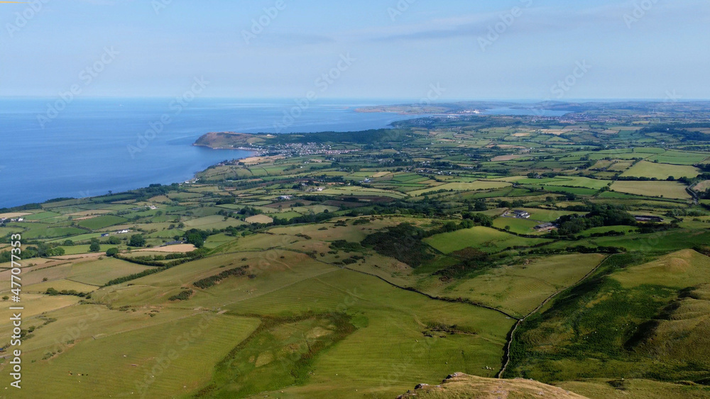 Aerial photo of Beautiful Scenery of Rocks Mountains and Sea at the North Coast of Ireland
