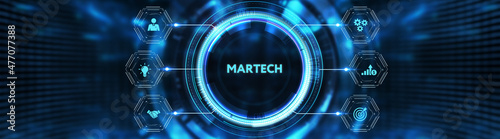 Martech marketing technology concept on virtual screen interface. Business, Technology, Internet and network concept.3d illustration