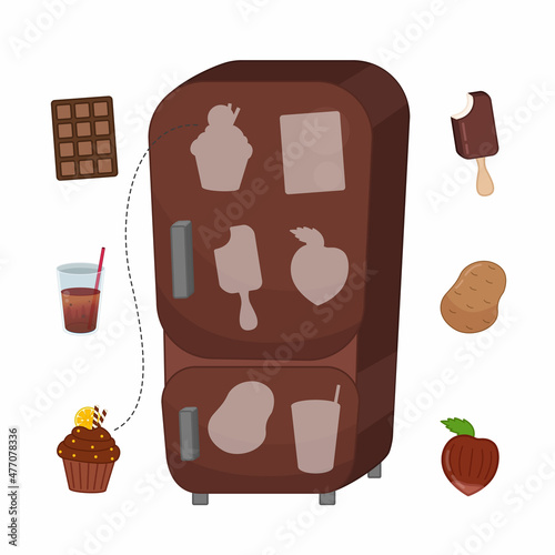 Educational game for learning color. Place the food in the refrigerator. Brown color.
