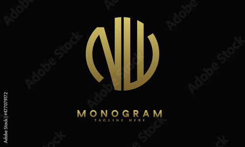 Alphabet NW or WN illustration monogram vector logo template in round shape
