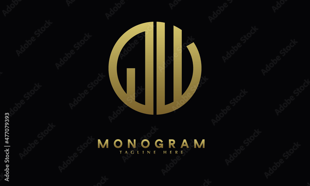 Alphabet QW or WQ illustration monogram vector logo template in round shape - obrazy, fototapety, plakaty 