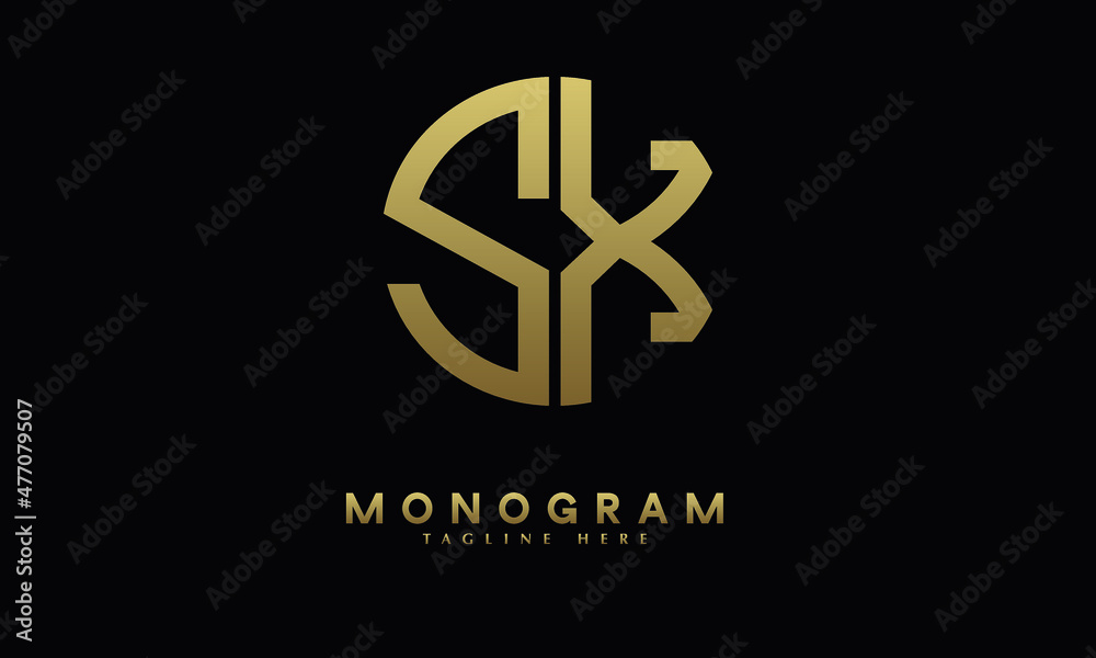 Alphabet SX or XS illustration monogram vector logo template in round shape