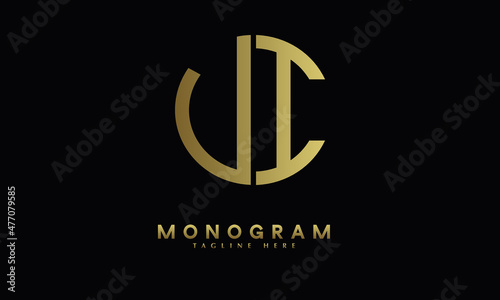 Alphabet UI or IU illustration monogram vector logo template round and black background © zainab