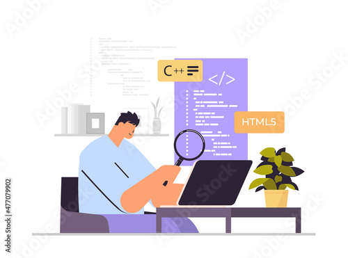 web developer creating program code on laptop screen development of software and programming concept