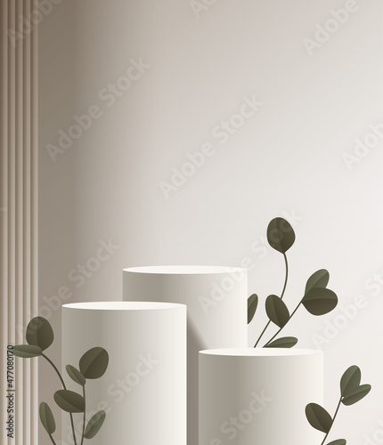 Cosmetic background and premium podium display for product presentation branding and packaging presentation. studio stage with shadow of leaf background. vector design