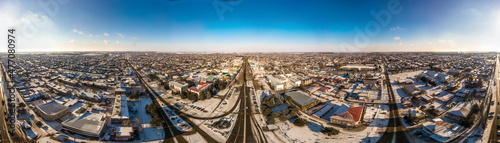 winter panoramic landscape of Korenovsk city center (South of Russia) - low-rise buildings