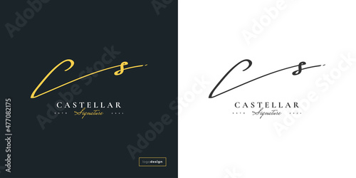 Elegant Initial Letter C and S Logo Design with Handwriting Style. CS Signature Logo or Symbol for Business Identity