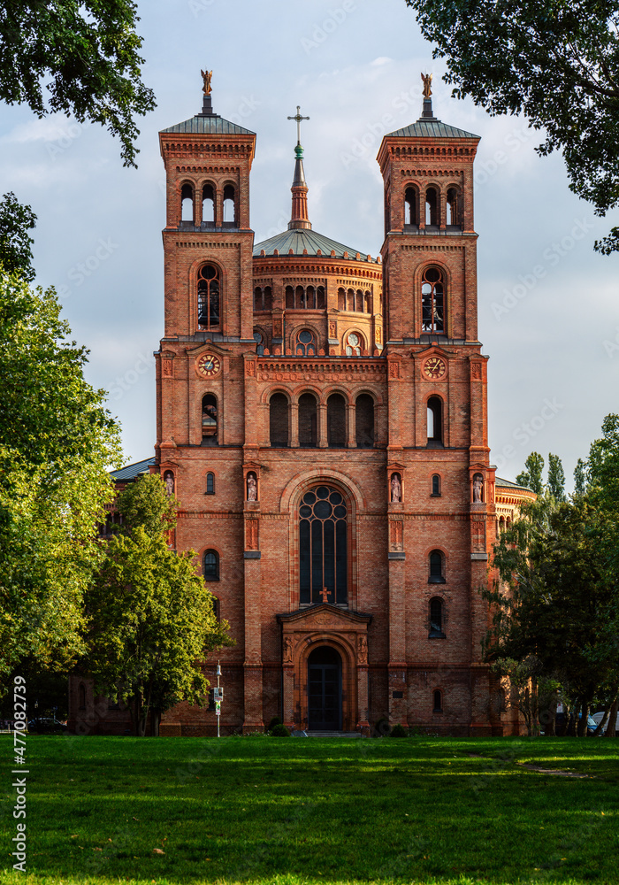Facade of the catholic church in the West part of the Berlin city.