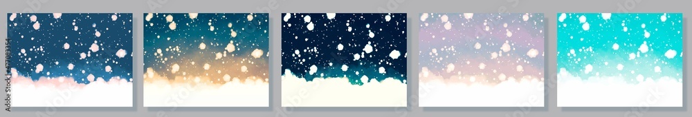Fototapeta premium 雪の結晶入りのふわふわ雪の背景セット