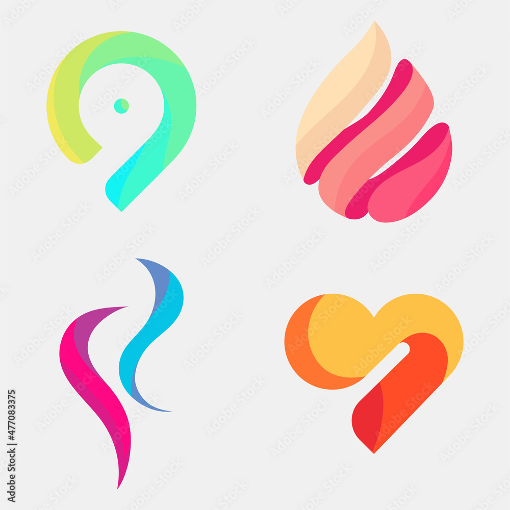 Set of 4 abstract logos. Creative modern icons for brand building. Stylish geometric illustrations for prints, covers, brochures. Colorful vector graphics. Set of 4 abstract logos. Creative modern icons for brand building. Stylish geometric illustrations for prints, covers, brochures. Colorful vector graphics.