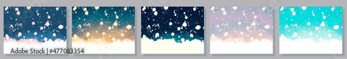 雪の結晶入りのふわふわ雪の背景セット

