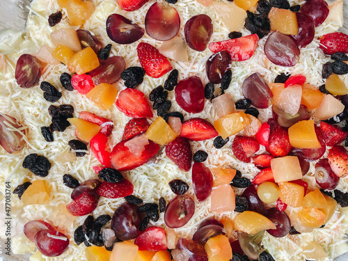 Homemade cheese fruit salad with creamy flavor