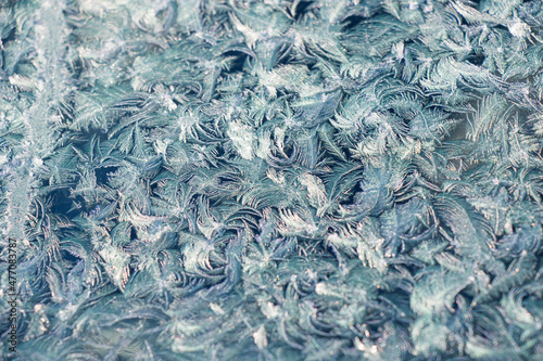 Frozen window and glass, frozen dew water pattern and texture