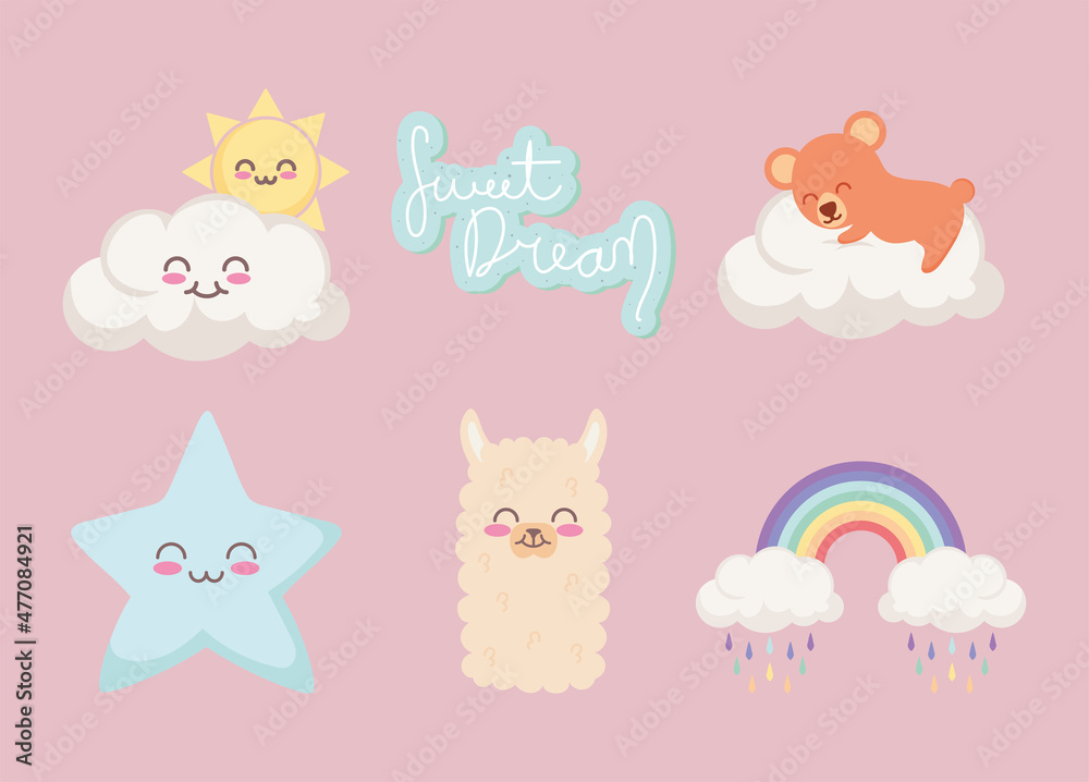 bear and clouds icon set