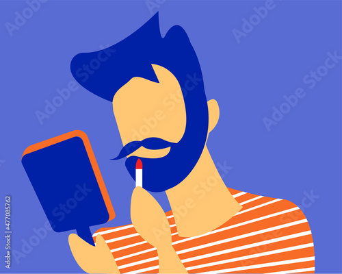 Man putting lipstick, illustration about man doing makeup and masculinity redefined 