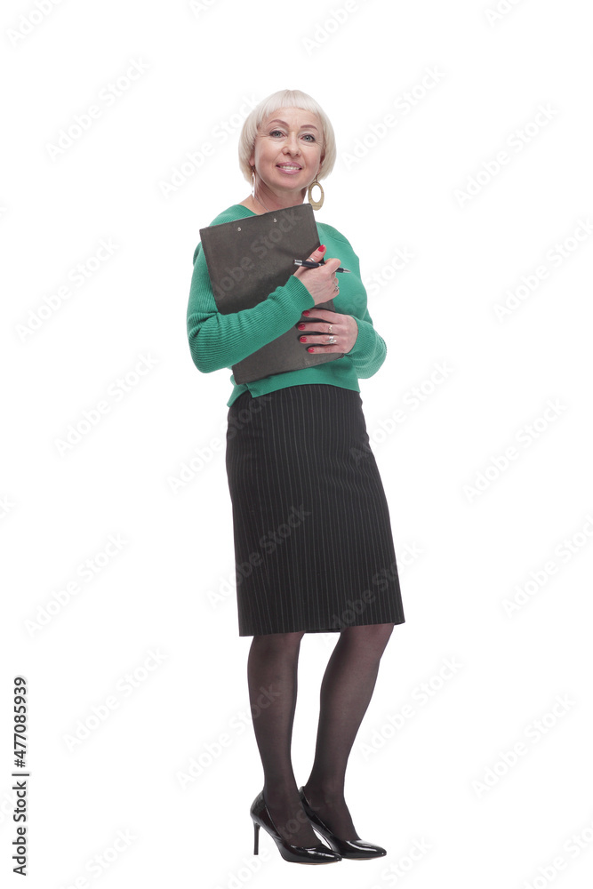 in full growth. smiling woman with clipboard. in full growth. smiling woman with clipboard.