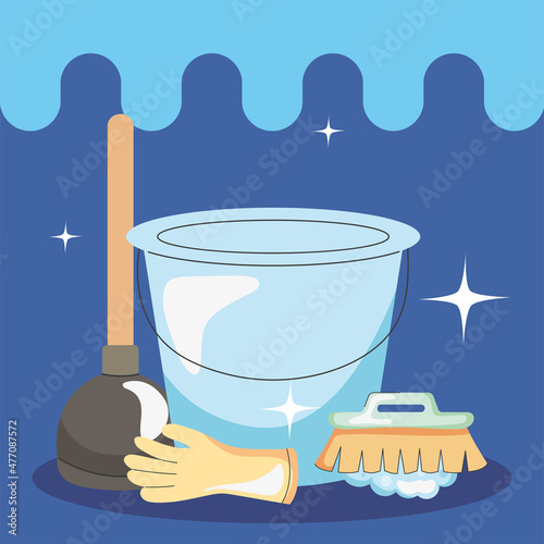 cleaning bucket and supplies