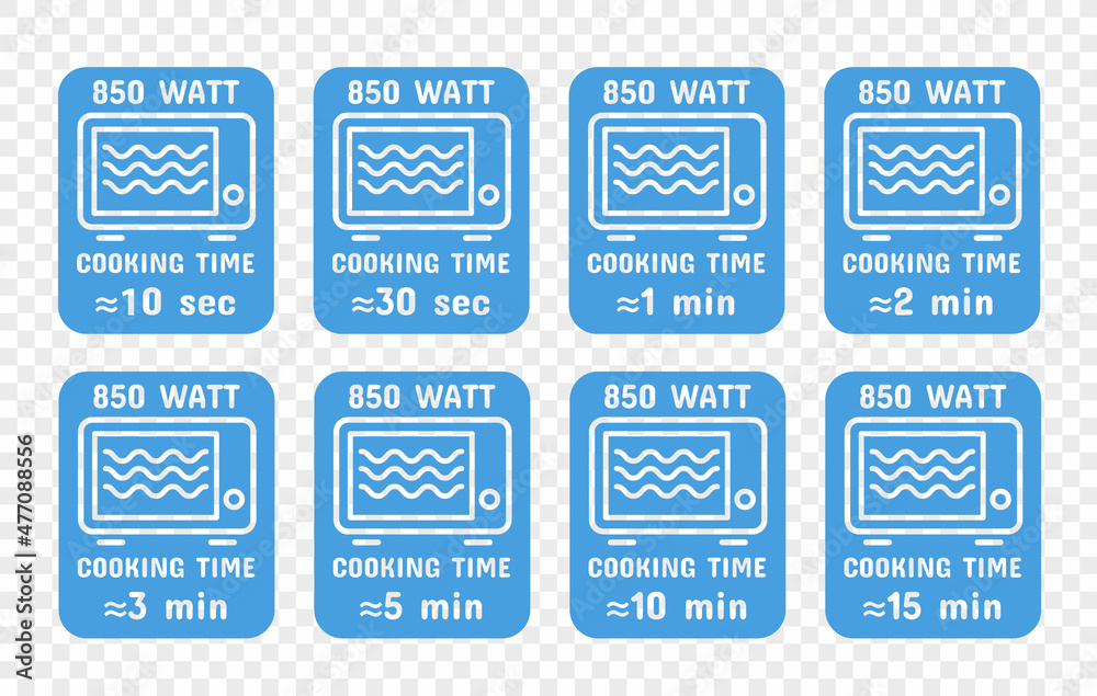 Cooking and heating time in the microwave. Symbols and icons for instructions. Vector