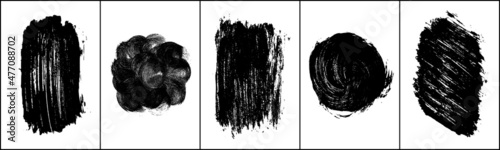 Set of ink black abstract paint stroke isolated on white background. Paint droplets. Digitally generated image. Vector design elements, illustration, EPS 10.