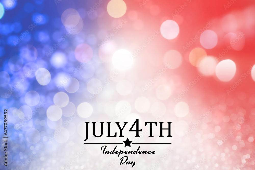 4th of July - Independence Day of USA. Blurred view of glitters in colors of American national flag, bokeh effect