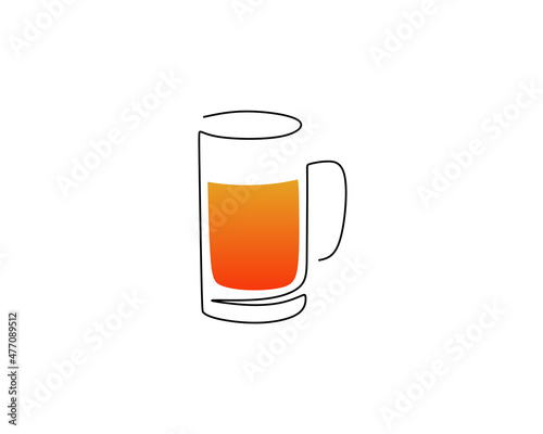 Continuous one single line of beer glass isolated on white background.