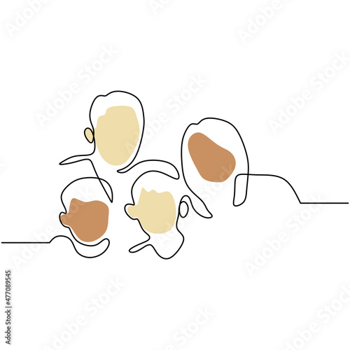 Continuous one single line of mother, father and their children isolated on white background.
