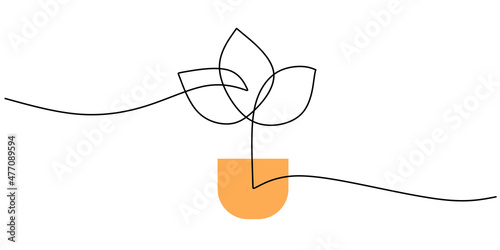 Continuous one single line of Calathea Cynthia in a pot isolated on white background.