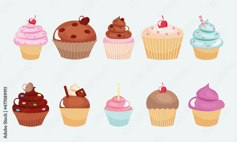 colorful cupcakes set colorful cupcakes set