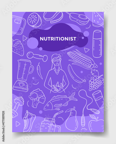 nutritionist jobs career with doodle style for template of banners, flyer, books, and magazine cover