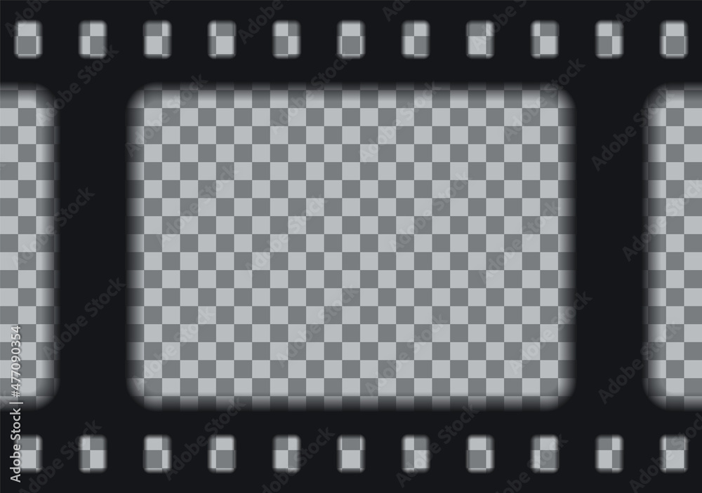 Old cinematic frame. Black photo roll on transparent background
