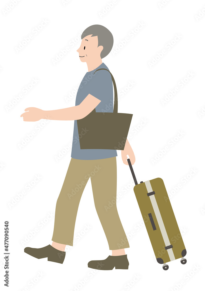 スーツケースを引っ張っているシニア男性(旅行等のイメージに) スーツケースを引っ張っているシニア男性(旅行等のイメージに)