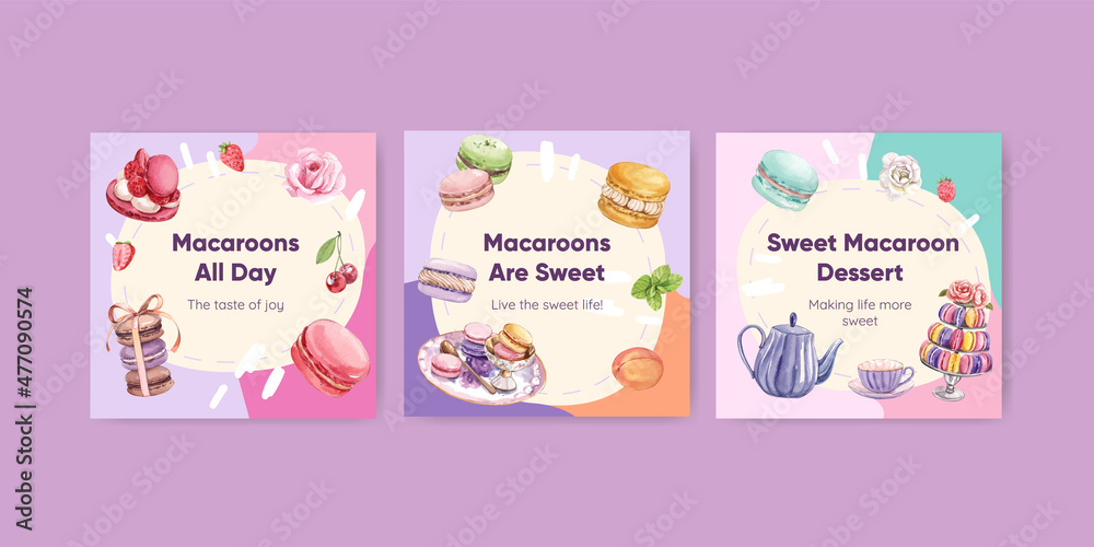 Banner template with macaron sweet concept,watercolor style