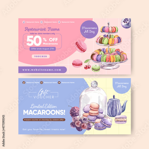 Voucher template with macaron sweet concept,watercolor style