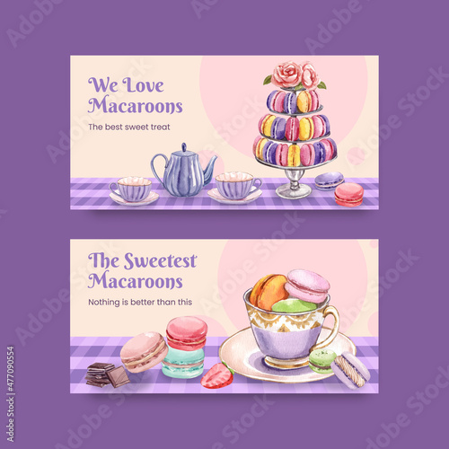 Twitter template with macaron sweet concept,watercolor style