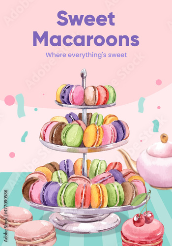 Poster template with macaron sweet concept,watercolor style