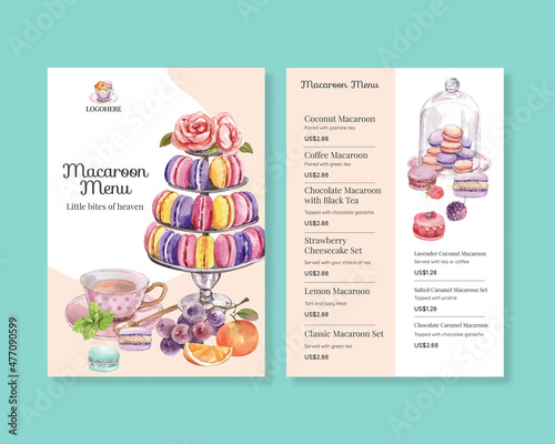 menu template with macaron sweet concept,watercolor style