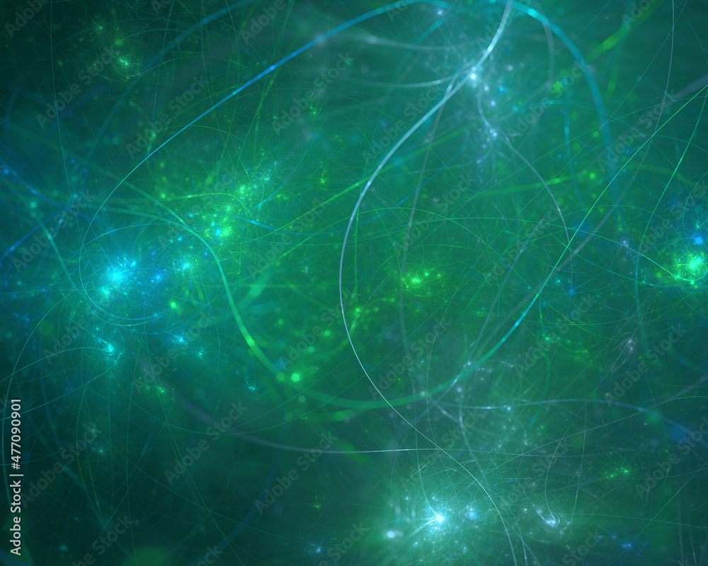 Abstract fractal art background of lines and glows, perhaps suggestive of underwater tendrils, or technology such as computer networks, cyberspace, internet connections..