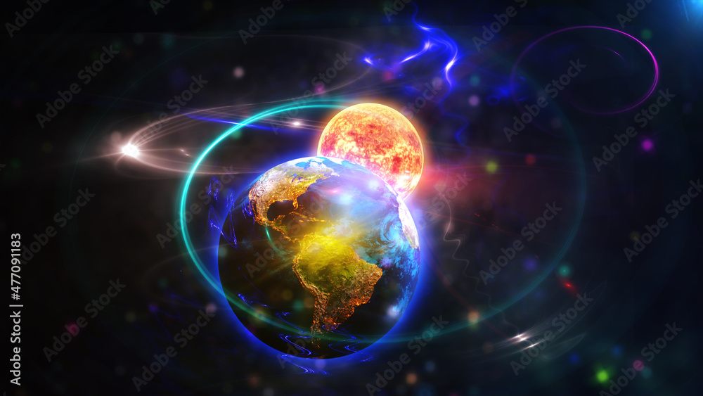 planet in space and sun planet in space and sun