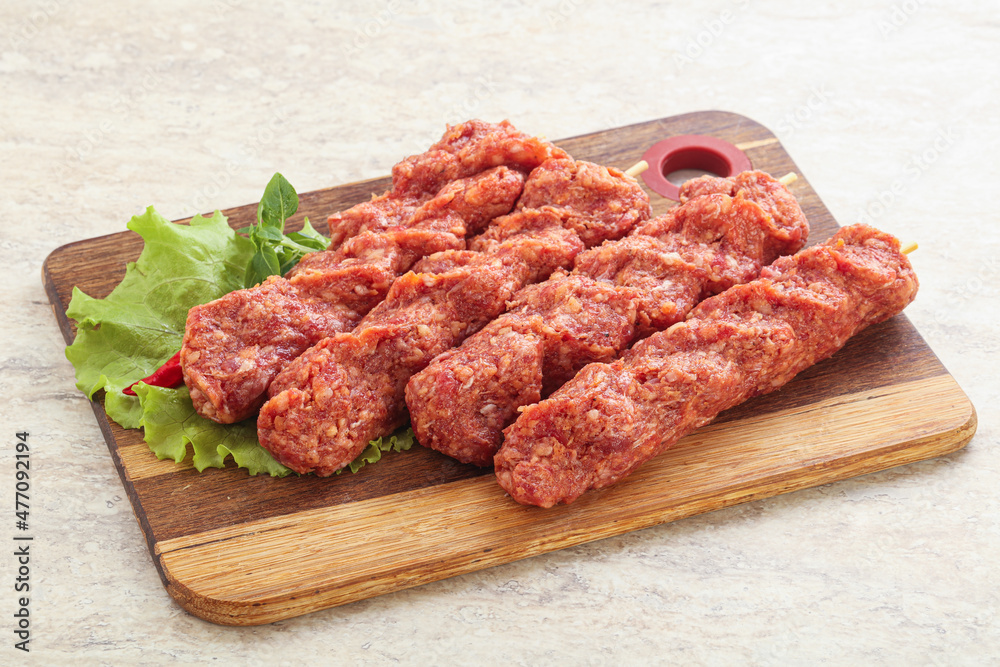 Raw beef kebab minced meat