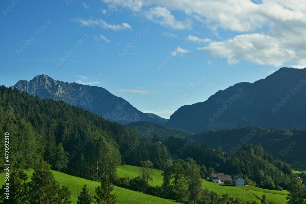 Austrian Alps - view from Edlbach in the Windischgarsten area to the Bosruck mountain in Haller Mauern