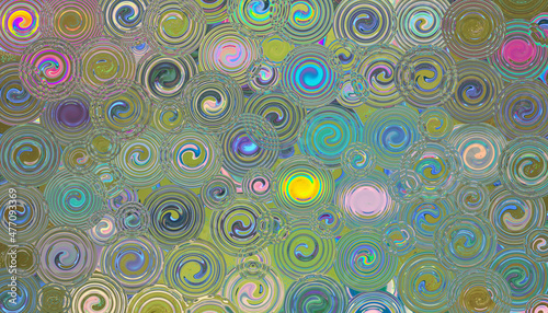 Abstract textured background with multicolored circles.