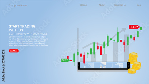 candlestick chart of stock sale and buy using mobile phones, market investment trading, Vector Illustration	