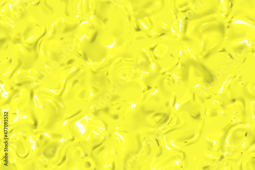 abstract texture of glass surface of yellow color. Glossy surface of water. Horizontal image. Molten liquid gold. 3D image. 3D rendering.