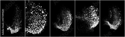 Set of white splashes isolated on black background. Abstract vector explosion. Digitally generated image. Illustration, EPS 10.
