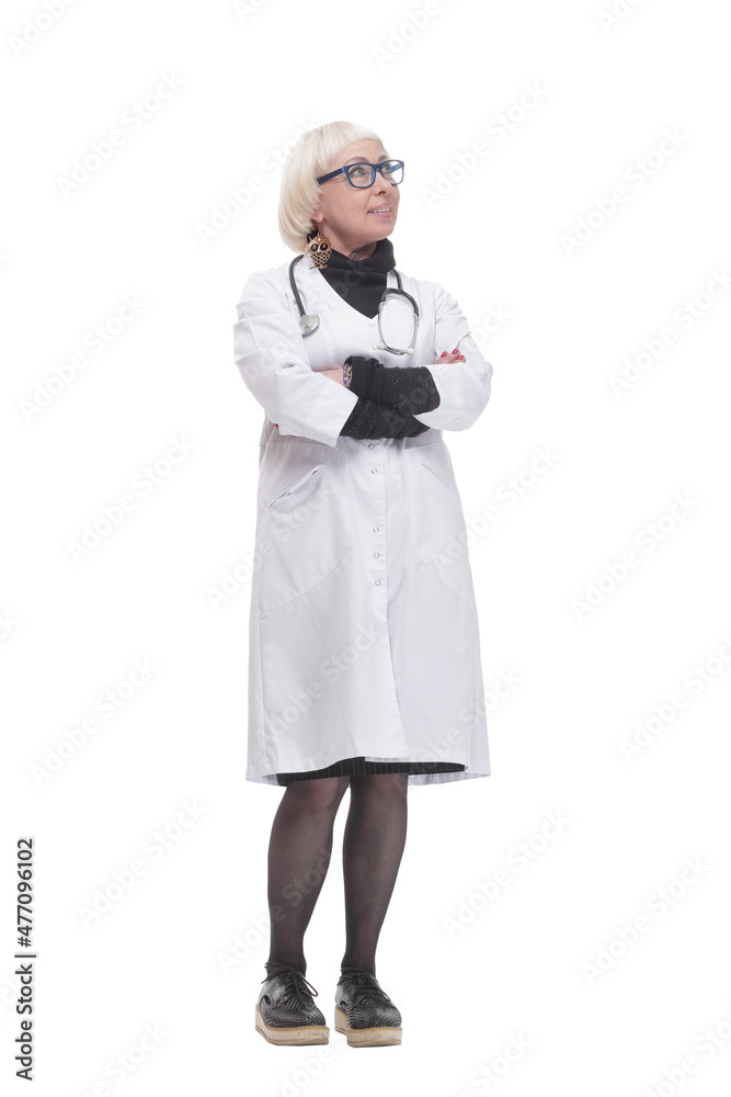 friendly woman doctor. isolated on a white background. friendly woman doctor. isolated on a white background.
