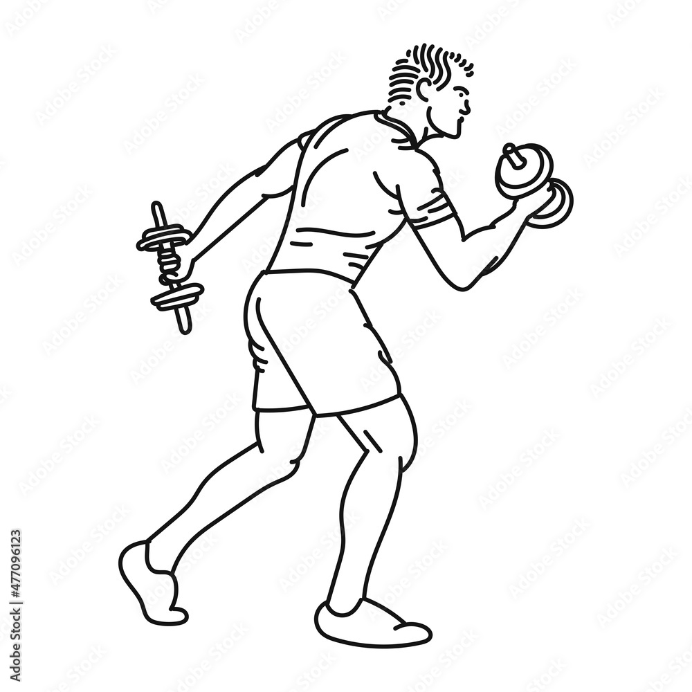 black line art of a man posing in the style of lifting weights black line art of a man posing in the style of lifting weights