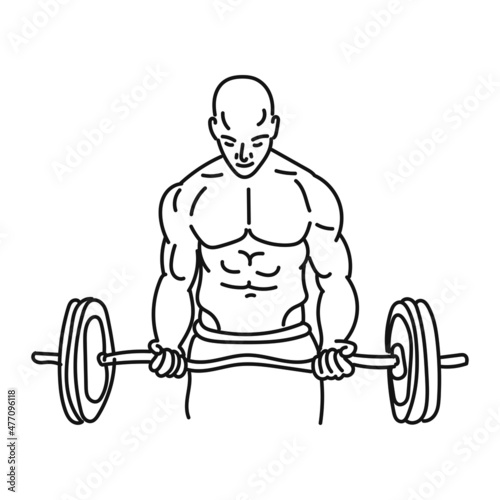 black line art of a man posing in the style of lifting weights