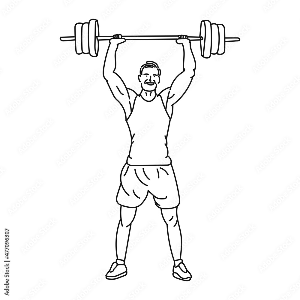 Obraz premium black line art of a man posing in the style of lifting weights